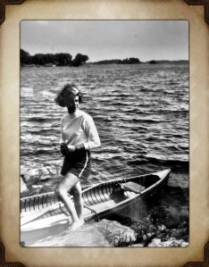 My sister and I in a candid moment at the tip of my Uncle's Island on the St. Lawrence River, 1945